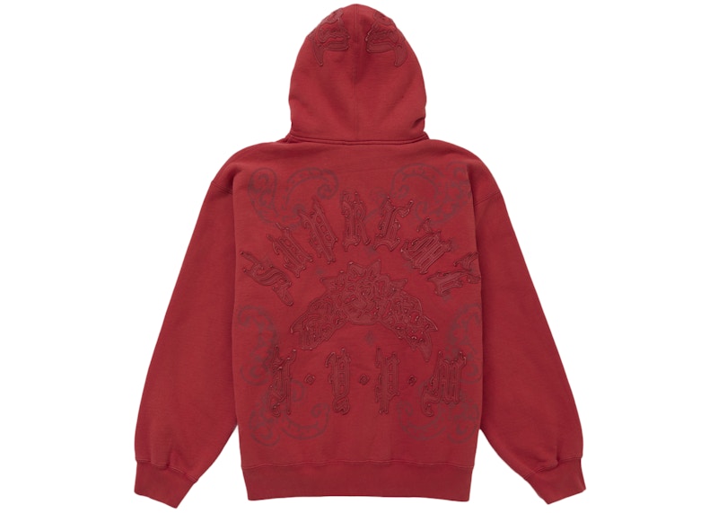 Supreme Leather Applique Zip Up Hooded Sweatshirt Burnt Red 圖 2