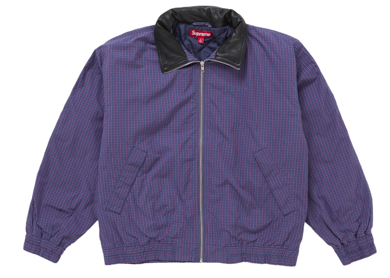 Supreme Leather Collar Utility Jacket (SS25) Blue Plaid