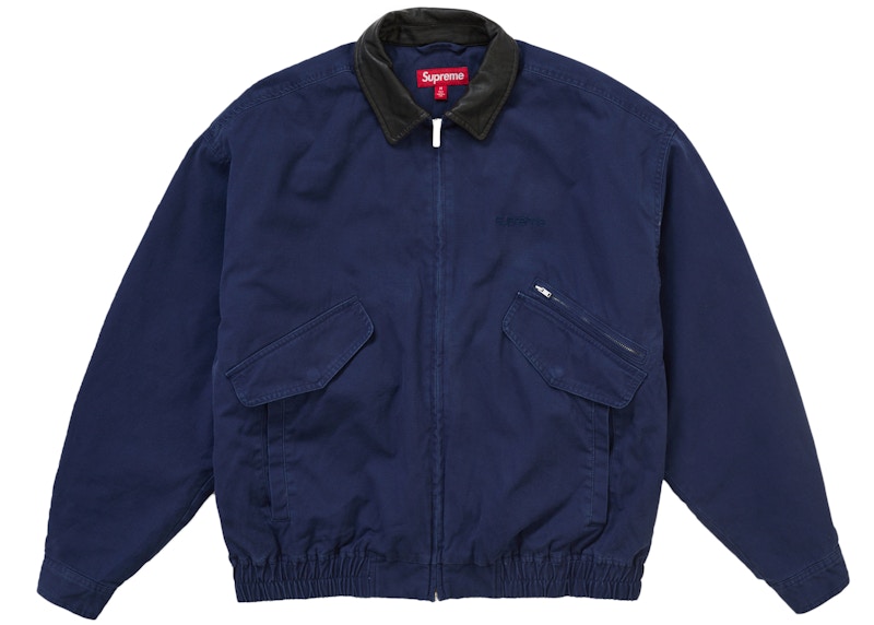 Supreme Leather Collar Utility Jacket FW24 Navy