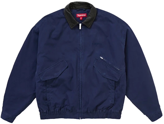 Supreme Jaket Utility Kulit Kerah FW24 Navy. Buy Supreme Jaket Utility Kulit Kerah FW24 Navy.
