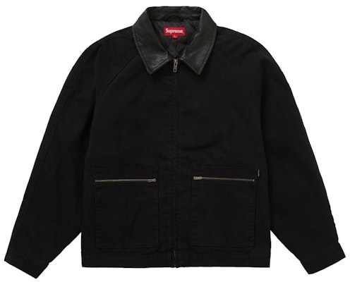 Chaqueta de Trabajo Negra Supreme de Cuero con Cuello Buy Chaqueta de Trabajo Negra Supreme de Cuero con Cuello