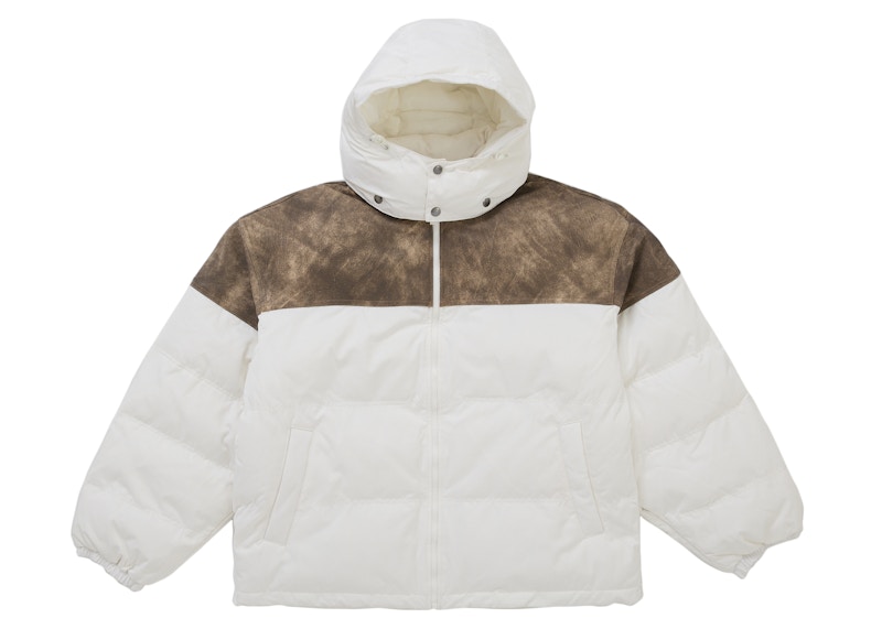 Supreme Leather Yoke Puffer Jacket White