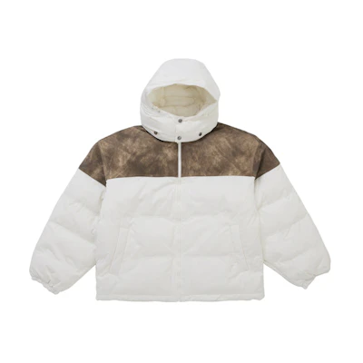 Supreme Leather Yoke Puffer Jacket White