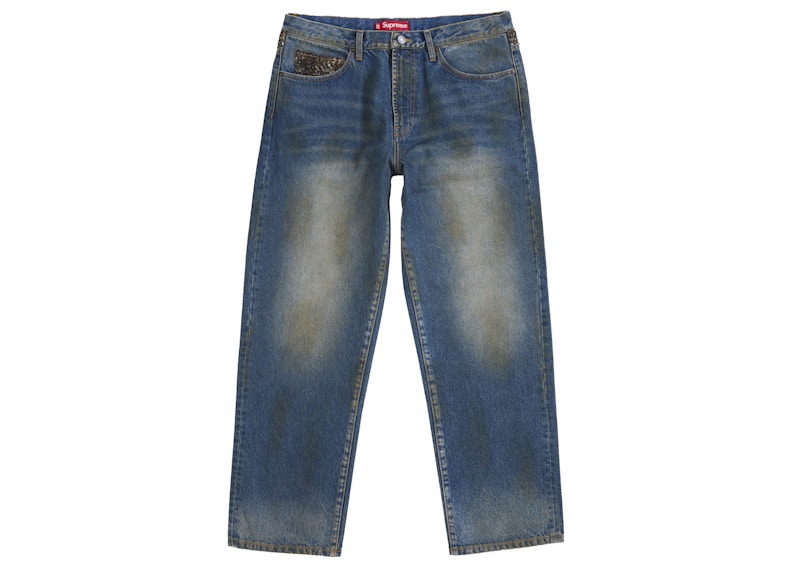 Supreme Leopard Faux Fur Loose Fit Jean Washed Indigo