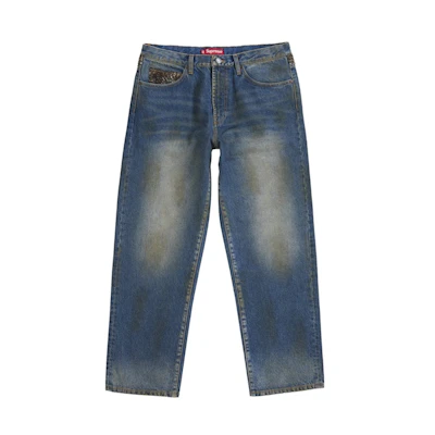 Supreme Leopard Faux Fur Loose Fit Jean Washed Indigo