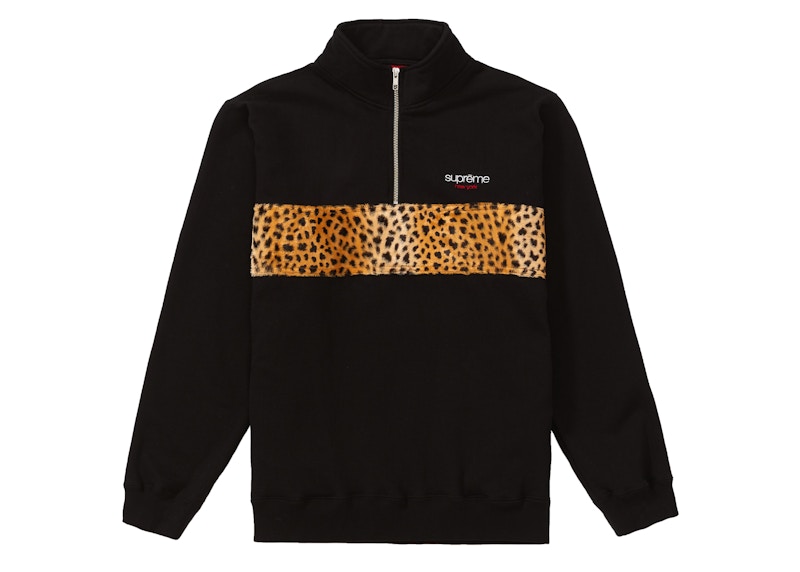Buy Supreme Leopard Panel Half Zip Sweatshirt Hitam