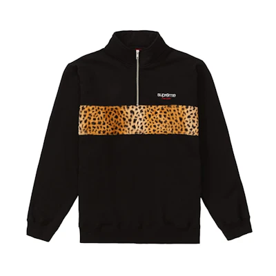 Supreme Leopard Panel Half Zip Sweatshirt Black