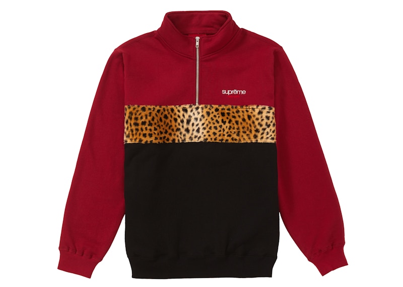 Buy Supreme Leopard Panel Half Zip Sweatshirt Cardinal - Novelship