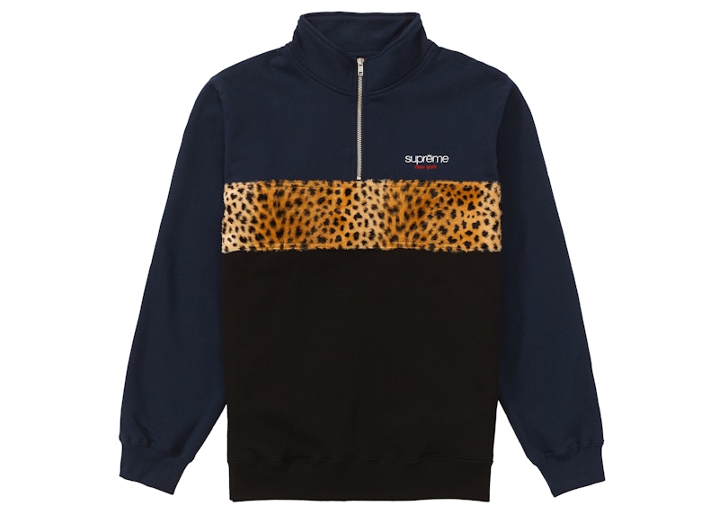 Buy Supreme Leopard Panel Half Zip Sweatshirt Navy