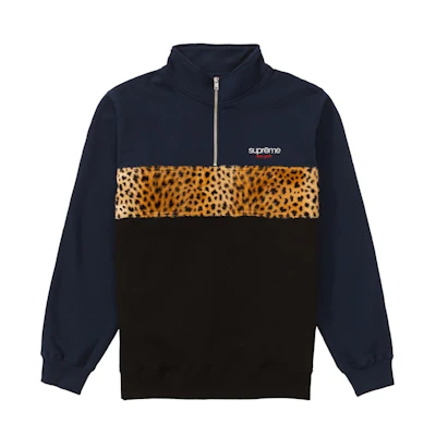 Supreme Leopard Panel Half Zip Sweatshirt Navy