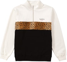 Supreme Sudadera Blanca con Cremallera Media y Panel de Leopardo Buy Supreme Sudadera Blanca con Cremallera Media y Panel de Leopardo