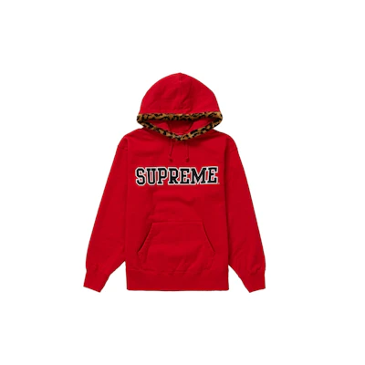 Supreme Leopard Trim Hooded Sweatshirt Red
