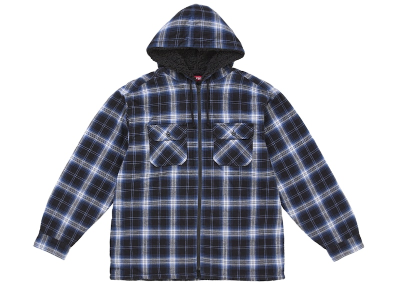 Supreme Lined Zip Up Hooded Flannel Shirt Navy