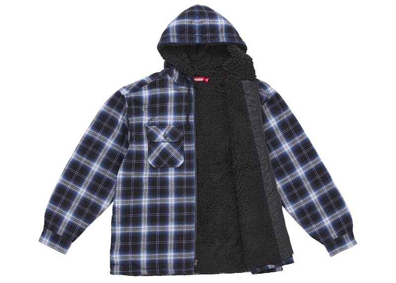 Order 슈프림 라이너드 지퍼 후드 플란넬 셔츠 네이비