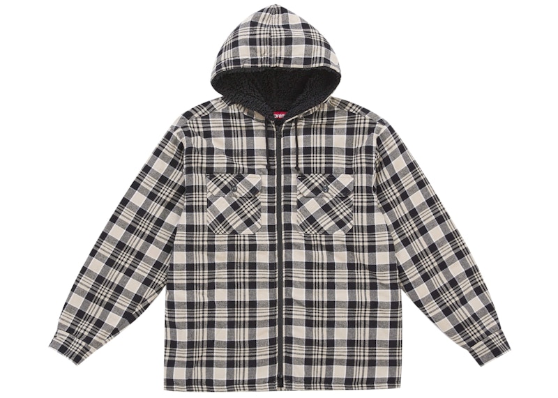 Supreme Lined Zip Up Hooded Flannel Shirt White