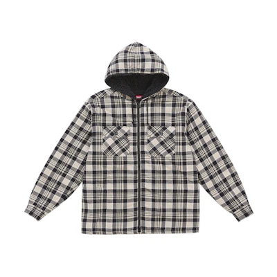 Supreme Lined Zip Up Hooded Flannel Shirt White