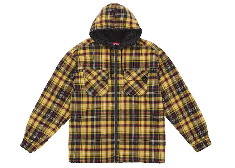 Supreme Lined Zip Up Hooded Flannel Shirt Yellow