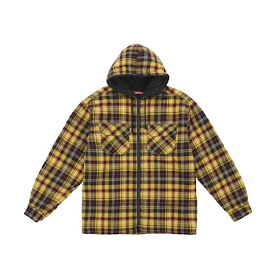 Supreme Lined Zip Up Hooded Flannel Shirt Yellow