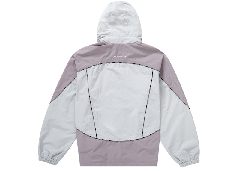 Lookbook Jaket Olahraga Hooded Supreme Logo Garis Abu-abu