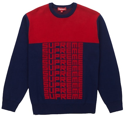 Supreme Logo Repeat Sweater Navy Red Buy Supreme Logo Repeat Sweater Navy Red