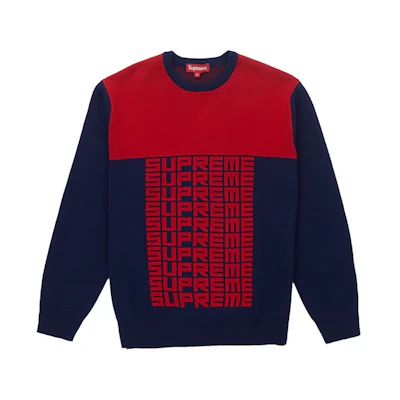Supreme Logo Repeat Sweater Navy Red