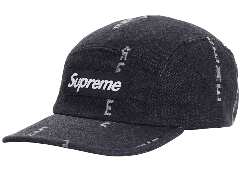 Supreme Logo Stripe Jacquard Denim Camp Cap Black