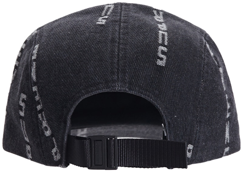 Supreme Logo Stripe Jacquard Denim Camp Cap Black 圖 2