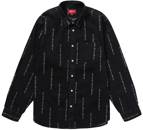 supreme-logo-stripe-jacquard-denim-shirt-black