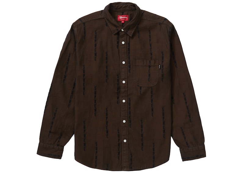 Supreme Logo Stripe Jacquard Denim Shirt Brown
