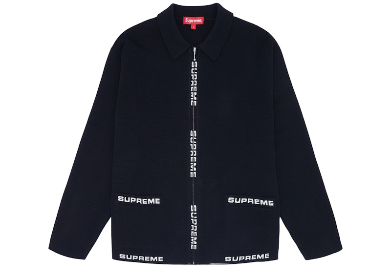 Supreme Logo Trim Zip Up Cardigan Black