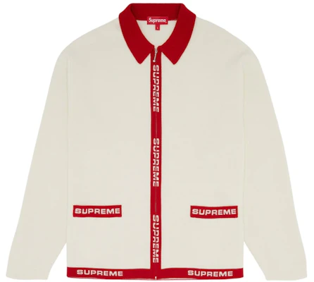 Supreme Logo Trim Zip Up Cardigan White Buy Supreme Logo Trim Zip Up Cardigan White