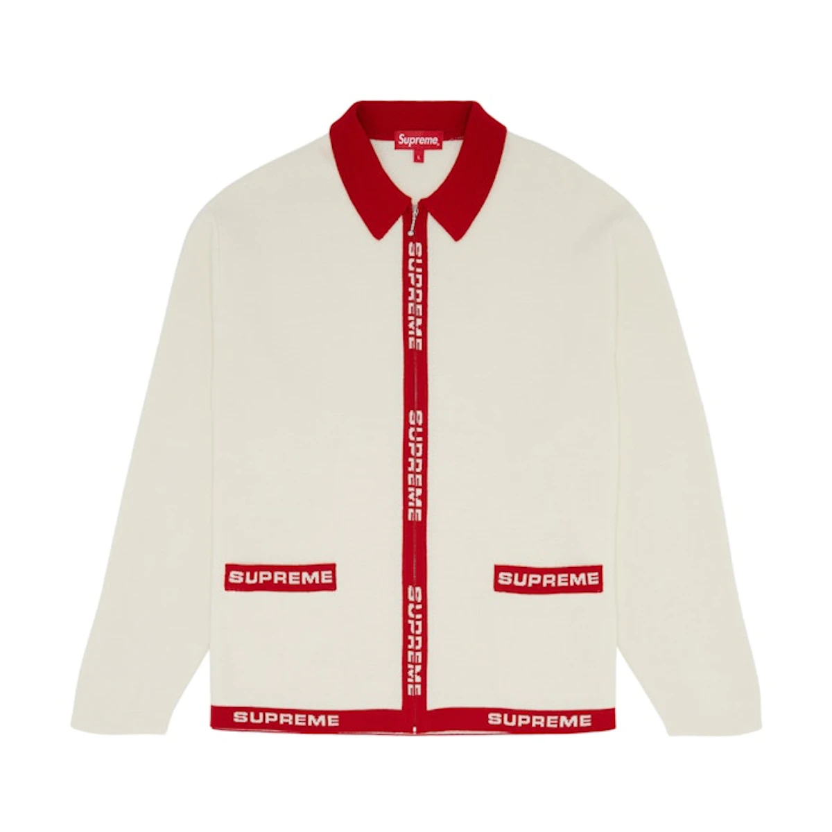 Buy Supreme Logo Trim Zip Up Cardigan White - Novelship Buy Supreme Logo Trim Zip Up Cardigan White - Novelship