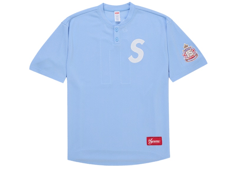 Supreme London Shop S Logo Baseball Henley Light Blue