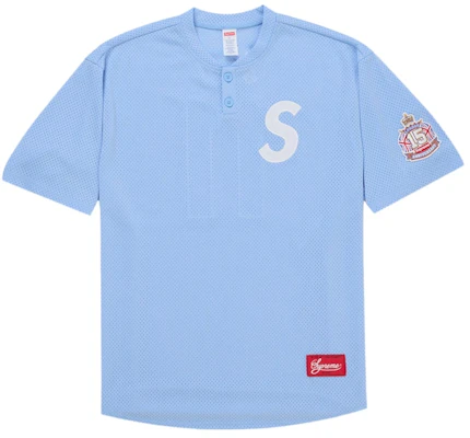 Supreme London Shop S Logo Baseball Henley Light Blue Buy Supreme London Shop S Logo Baseball Henley Light Blue