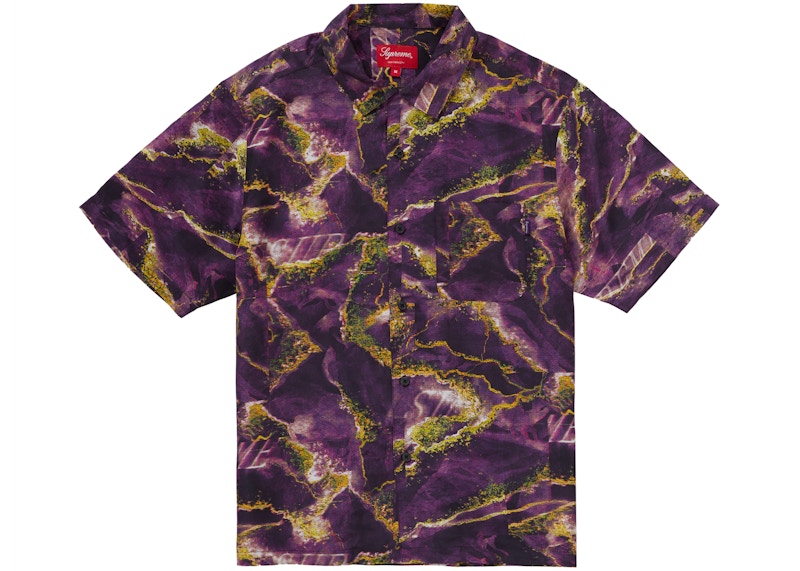 Buy Camisa de Seda Suprema de Mármol Morado Manga Corta