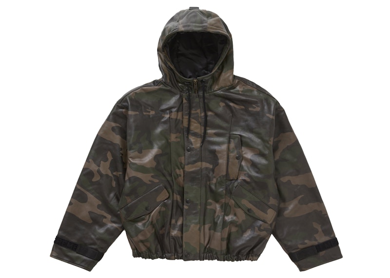 Buy 至高Marithé+François Girbaud迷彩皮革连帽飞行员夹克