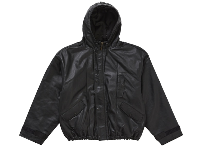Supreme Marithé + François Girbaud Hooded Leather Flight Bomber Jacket Black