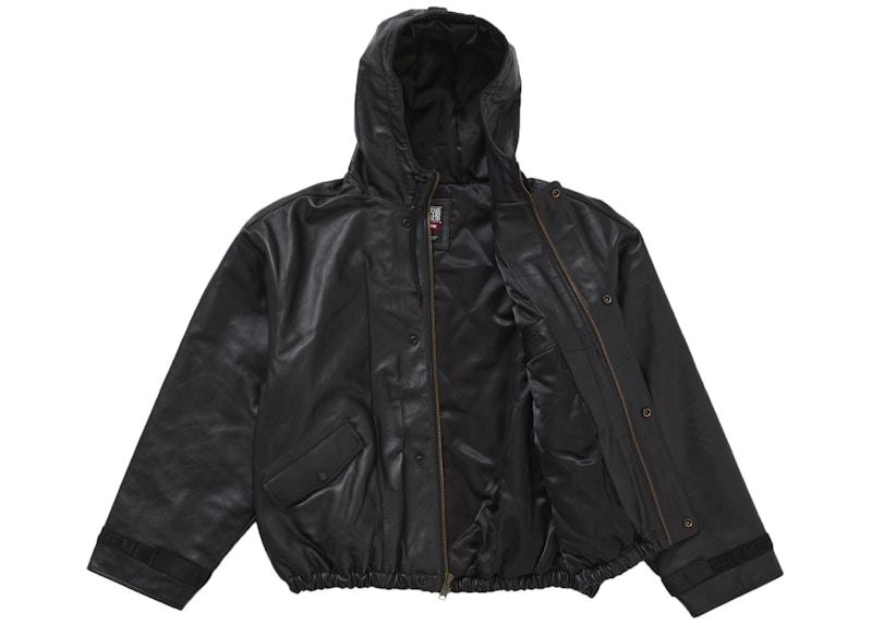 Supreme Marithé + François Girbaud Hooded Leather Flight Bomber Jacket Black 圖 2