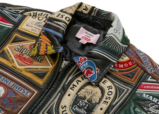Supreme x Martine Rose 拼布標籤皮革外套 黑色 Shop Supreme x Martine Rose 拼布標籤皮革外套 黑色