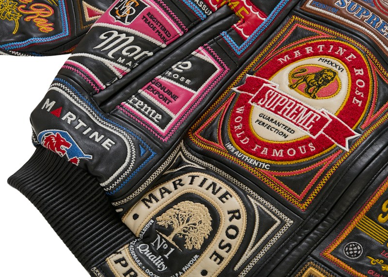 Purchase Supreme x Martine Rose 拼布標籤皮革外套 黑色