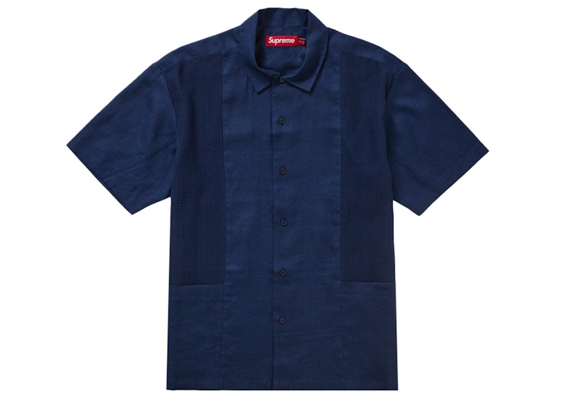 Supreme Mesh Panel Linen S/S Shirt Navy