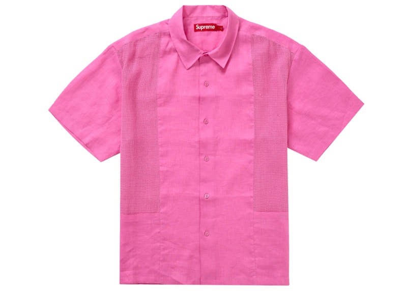 Supreme Mesh Panel Linen S/S Shirt Pink
