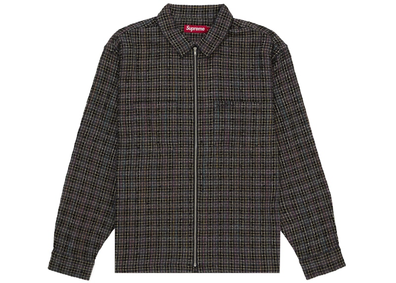 Supreme Metallic Plaid Zip Up Shirt Brown