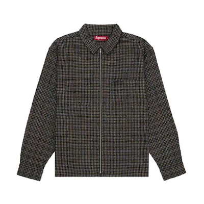 Supreme Metallic Plaid Zip Up Shirt Brown