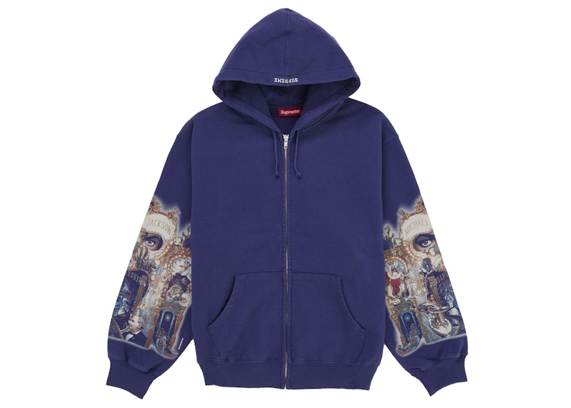 Supreme Michael Jackson Dangerous Zip Up Hooded Sweatshirt Washed Navy