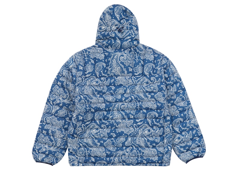 Order Supreme Micro Down Half Zip Sudadera FW22 Azul Paisley con Capucha.
