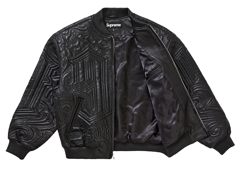 Supreme Mister Cartoon Embroidered Leather Jacket Black 圖 2
