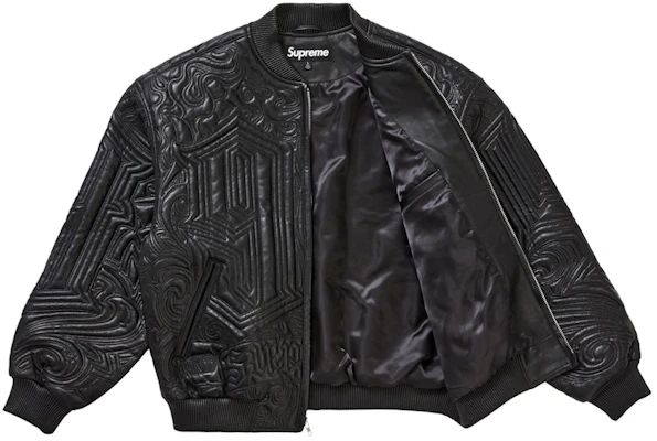 Supreme Mister Cartoon Embroidered Leather Jacket Black Order Supreme Mister Cartoon Embroidered Leather Jacket Black