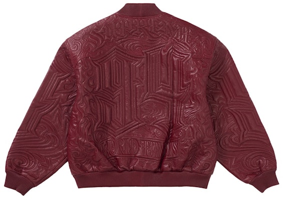 Supreme Mister Cartoon Embroidered Leather Jacket Burgundy Lookbook Supreme Mister Cartoon Embroidered Leather Jacket Burgundy