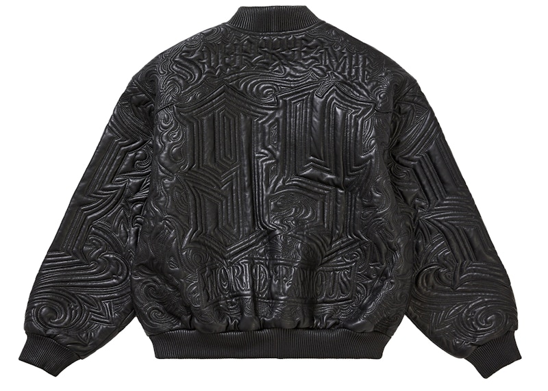 Supreme Mister Cartoon Embroidered Leather Jacket Black 圖 3